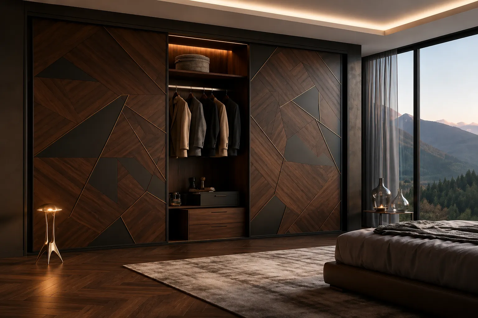 Closet de puertas corredizas con diseño geométrico