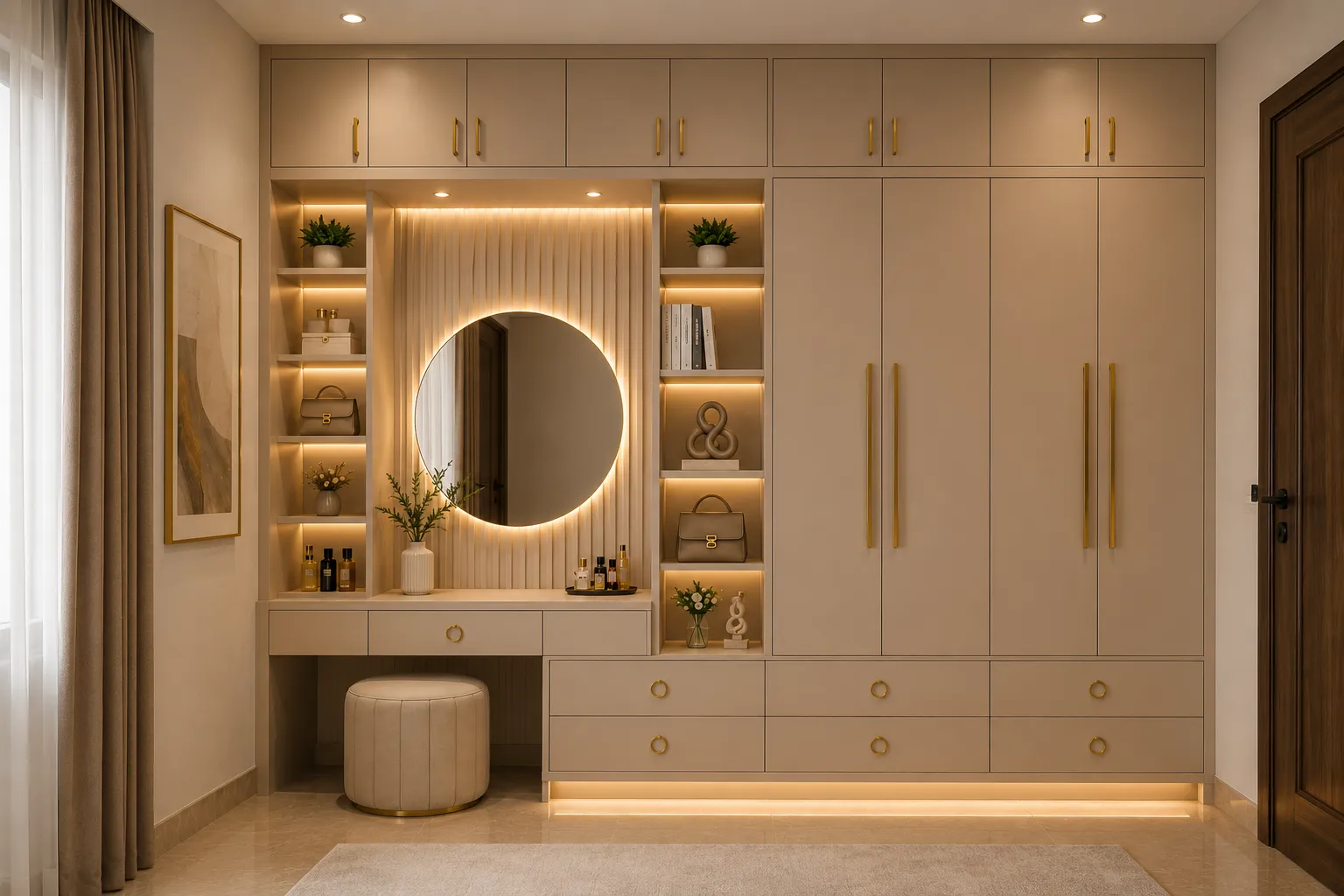 Vestidor personalizado con espacios organizados para ropa y accesorios