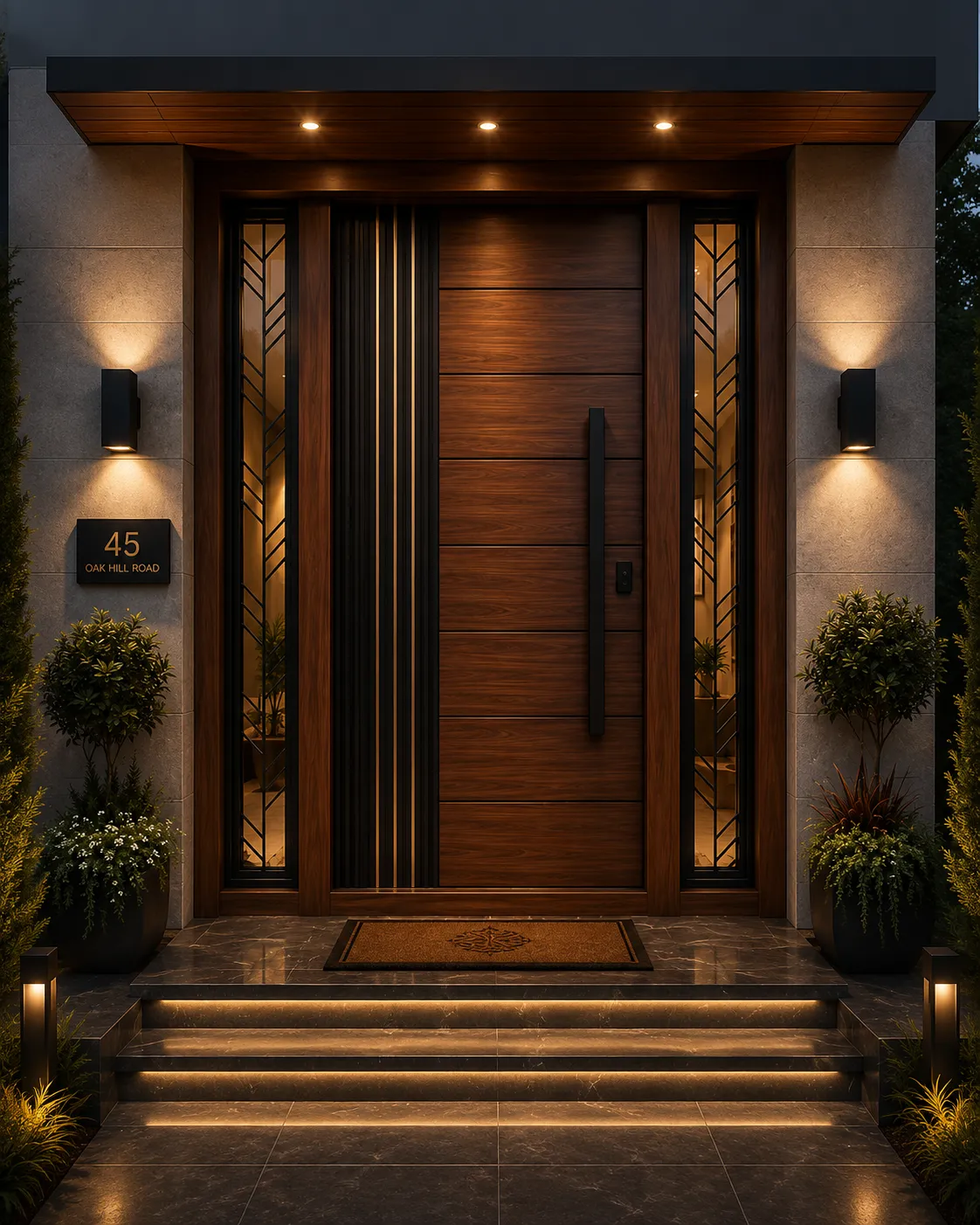 Puerta principal moderna fabricada en madera