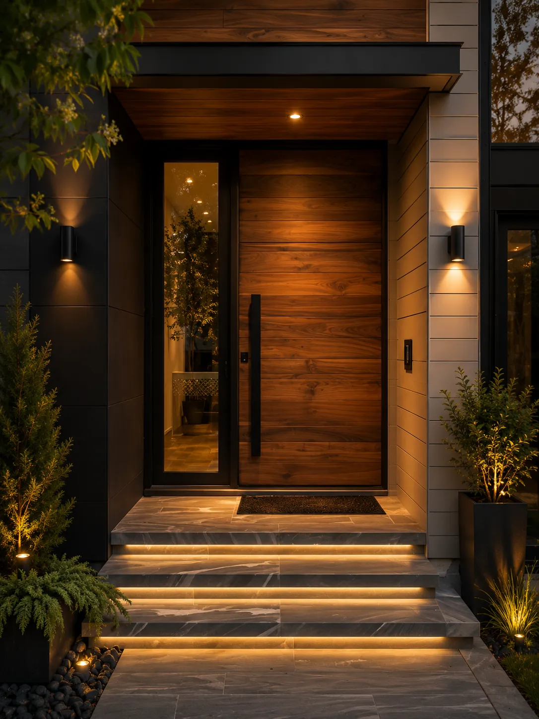 Puerta moderna de madera con jaladera metálica negra